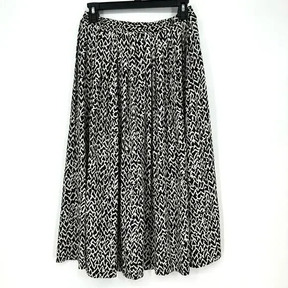 70s Vintage Skirt Womens Small Black Midi Print Pleated Cottage Boho Bohemian - Picture 3 of 7